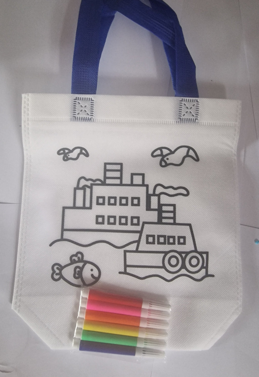 Colorful Pen Doodle Canvas Tote Bags AnimaL Cartoon