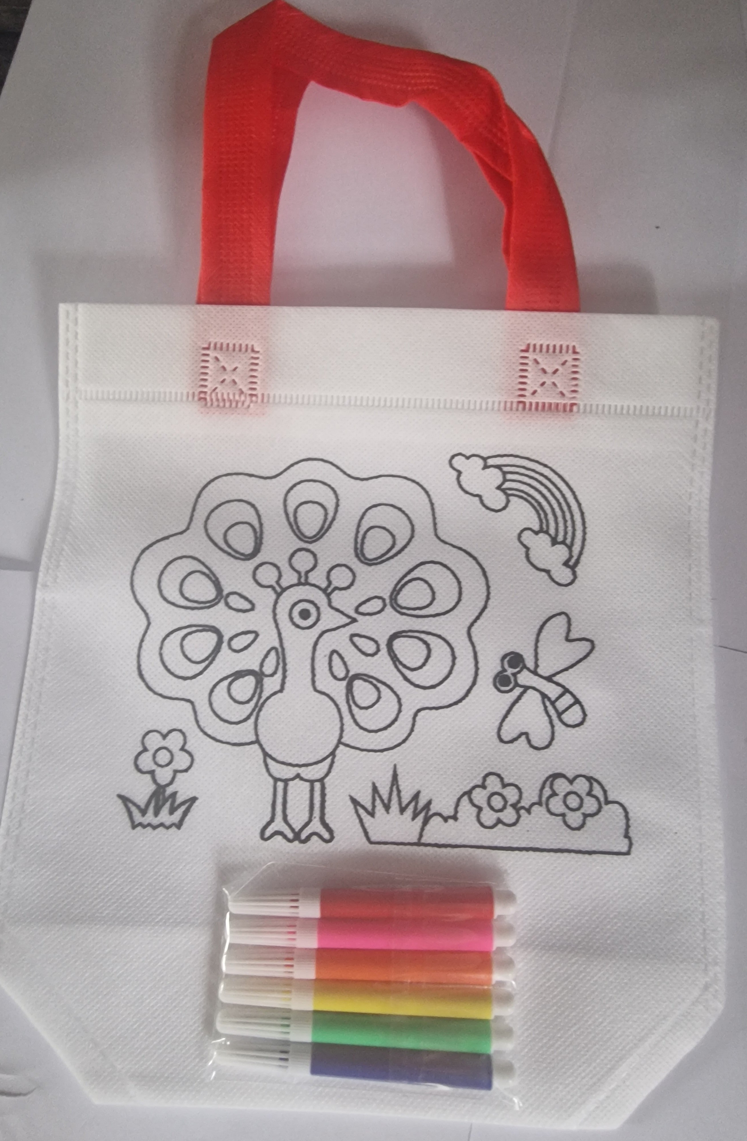 Colorful Pen Doodle Canvas Tote Bags AnimaL Cartoon