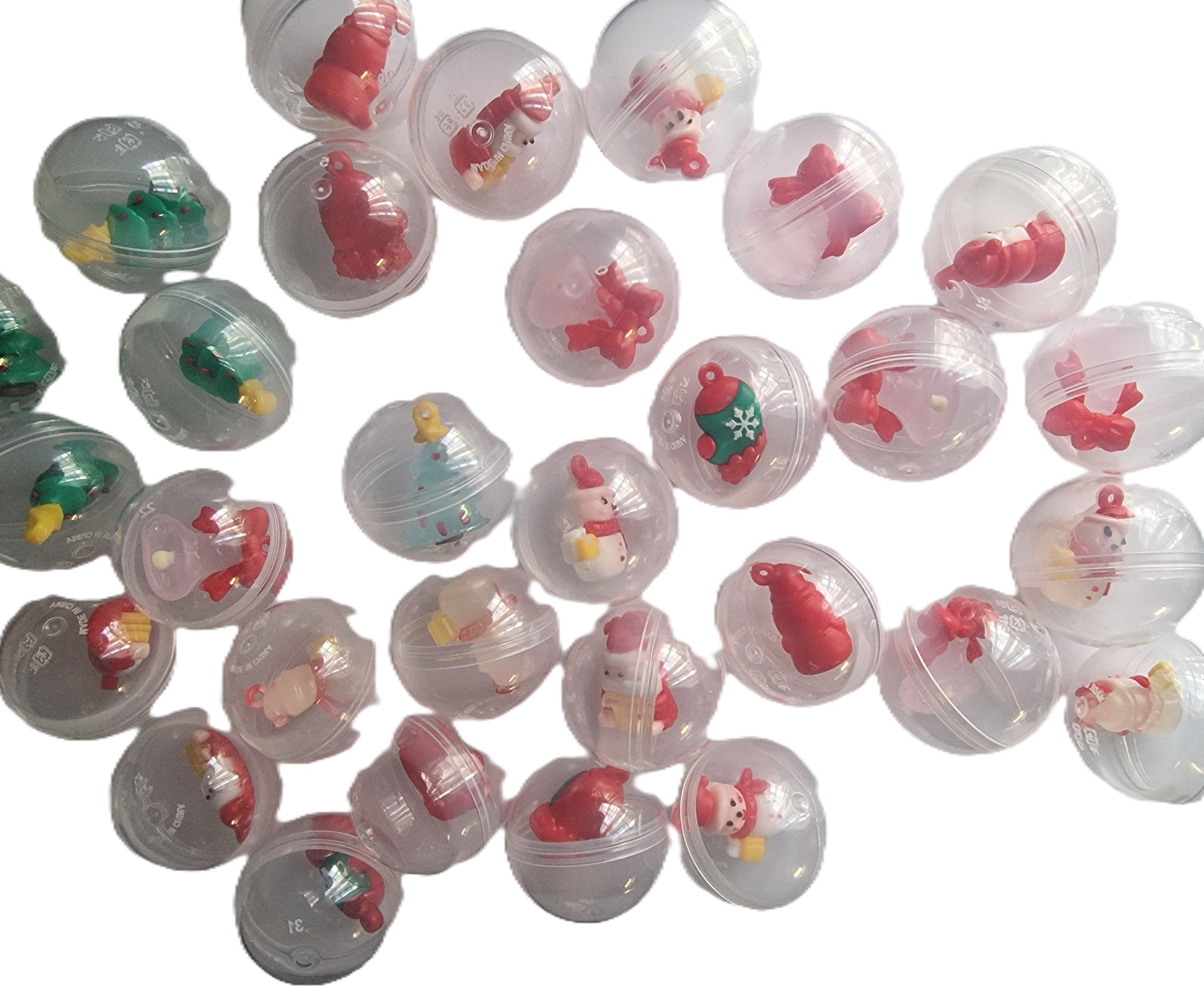 2pc Christmas Party Favor Pack - Festive Miniature Dolls, Twist-Off Prizes, 32mm Transparent Ornaments