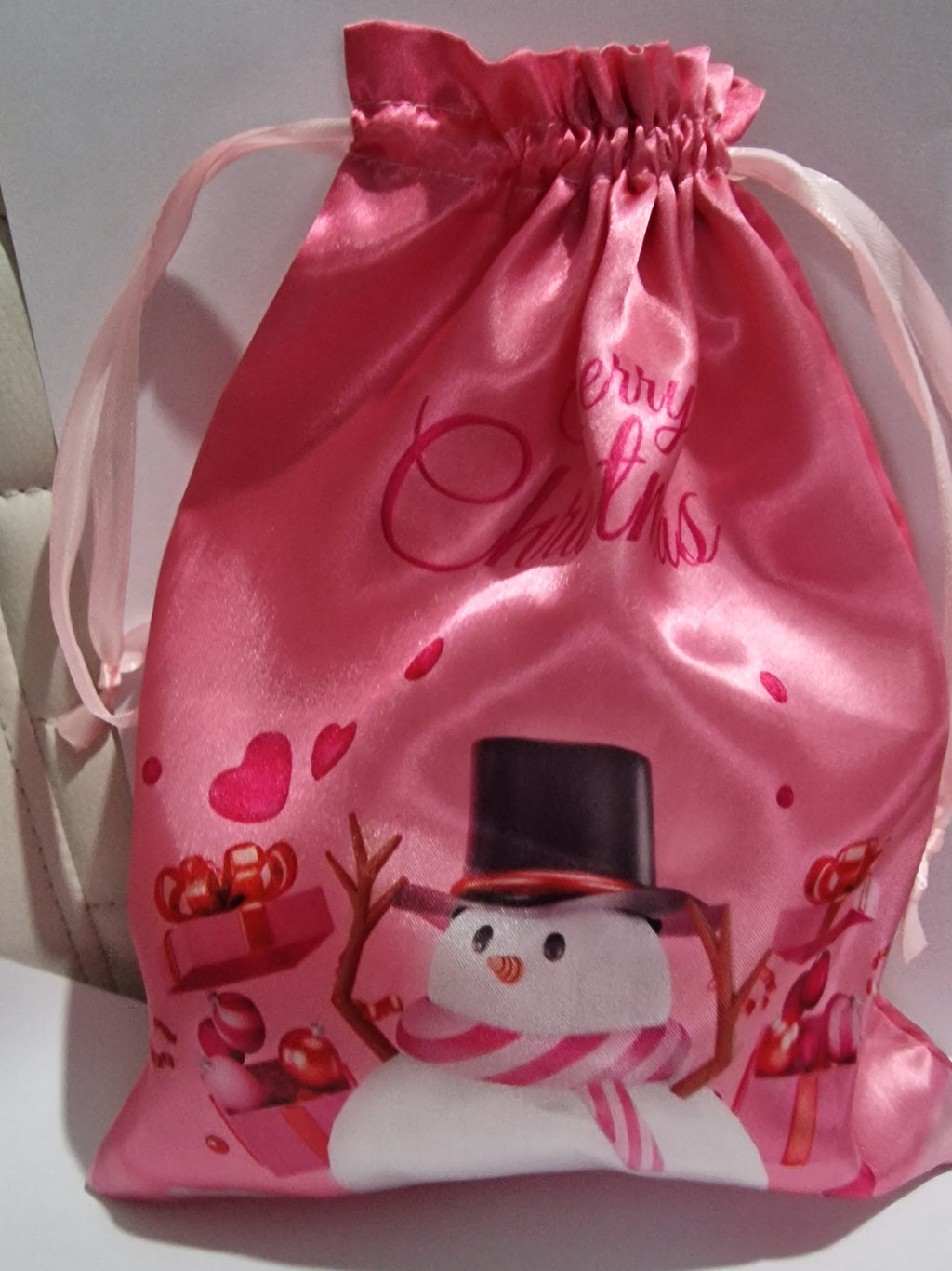 2pc Pink Reusable Christmas Candy & Gift Bags with Striped Corduroy-like Cadin Fabric