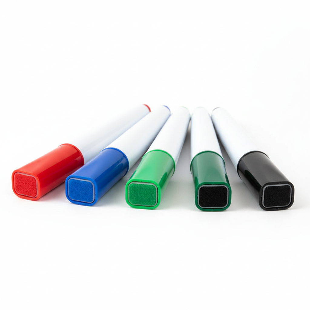 (4Pc) Colour Whiteboard Pens - Plain White with Colored Tops