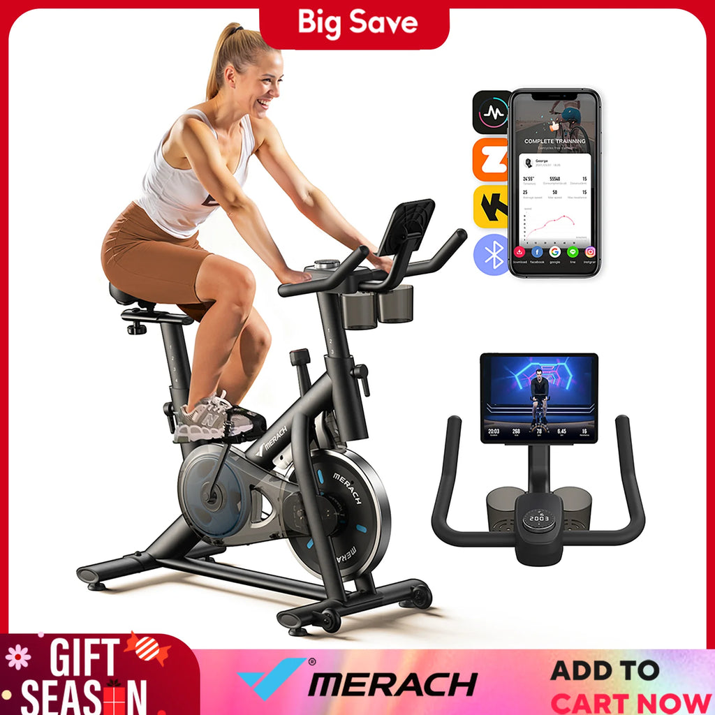 MERACH Exercise Bike - Brake Pad Stationary Bike with Tablet Mount & 270lbs Capacity