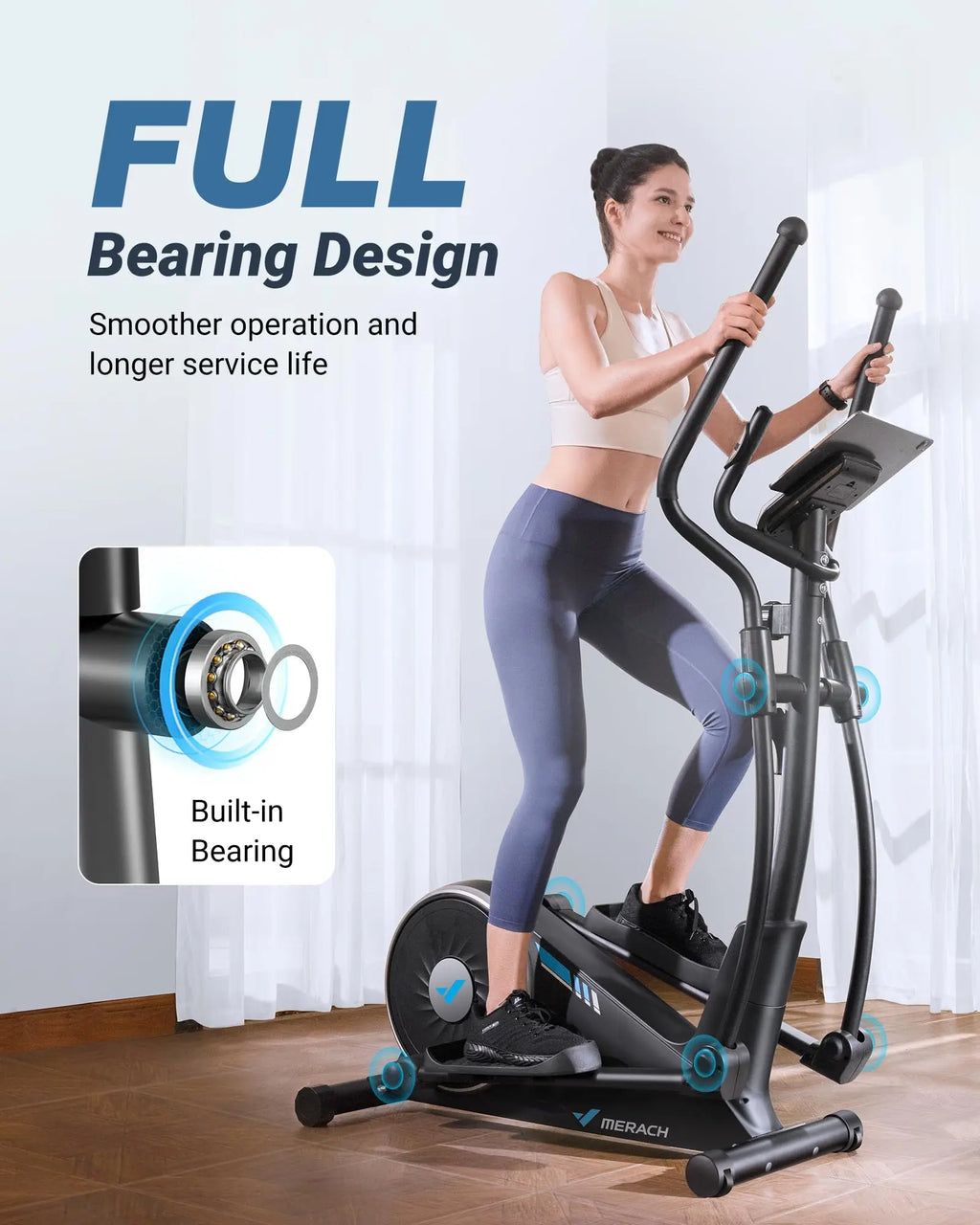 MERACH Elliptical Machine - Ultra-Quiet Magnetic Resistance with 16 Levels & App