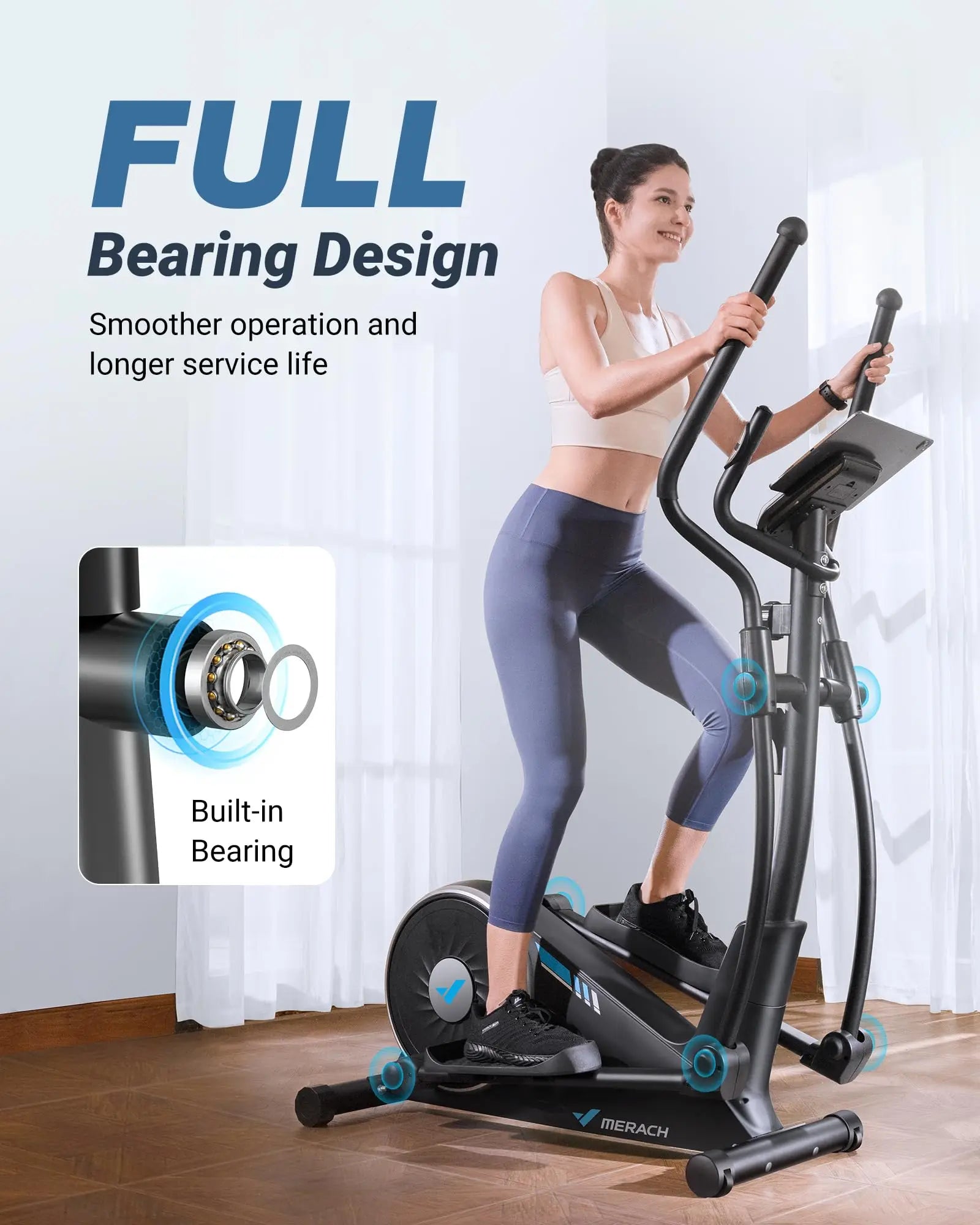 MERACH Elliptical Machine - Ultra-Quiet Magnetic Resistance with 16 Levels & App
