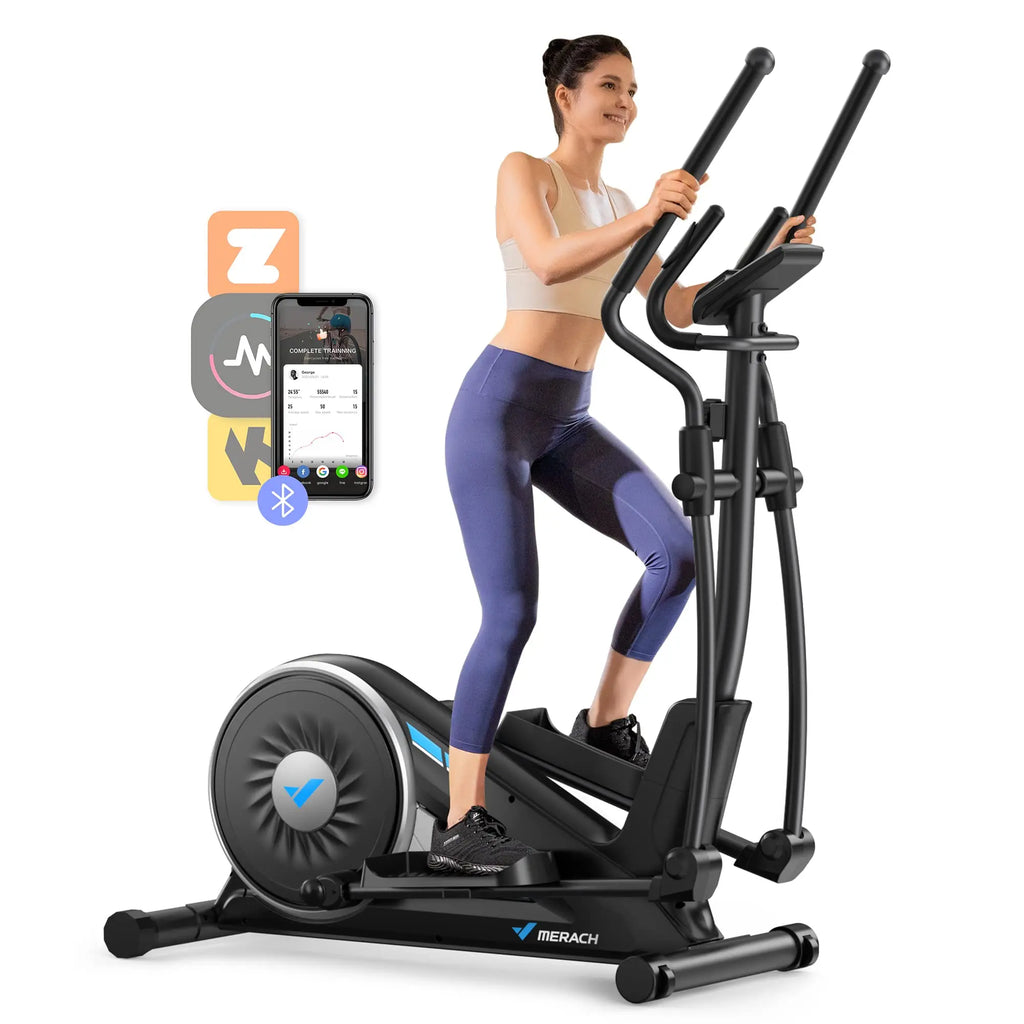 MERACH Elliptical Machine - Ultra-Quiet Magnetic Resistance with 16 Levels & App