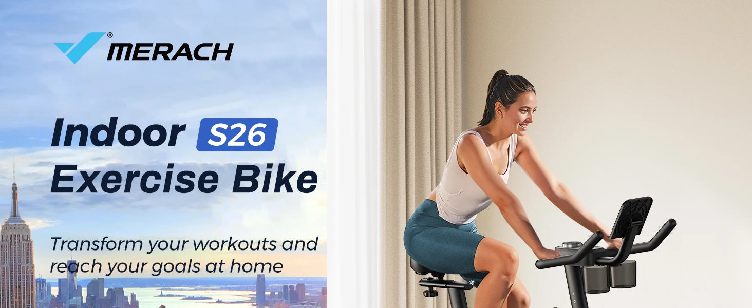 MERACH Exercise Bike - Brake Pad Stationary Bike with Tablet Mount & 270lbs Capacity