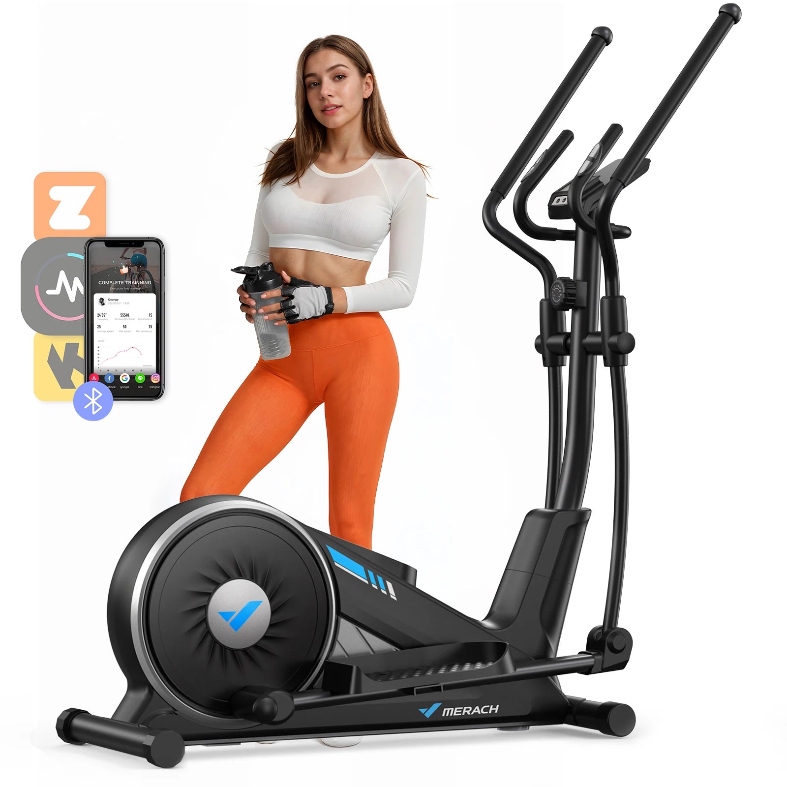 MERACH Elliptical Machine - Ultra-Quiet Magnetic Resistance with 16 Levels & App