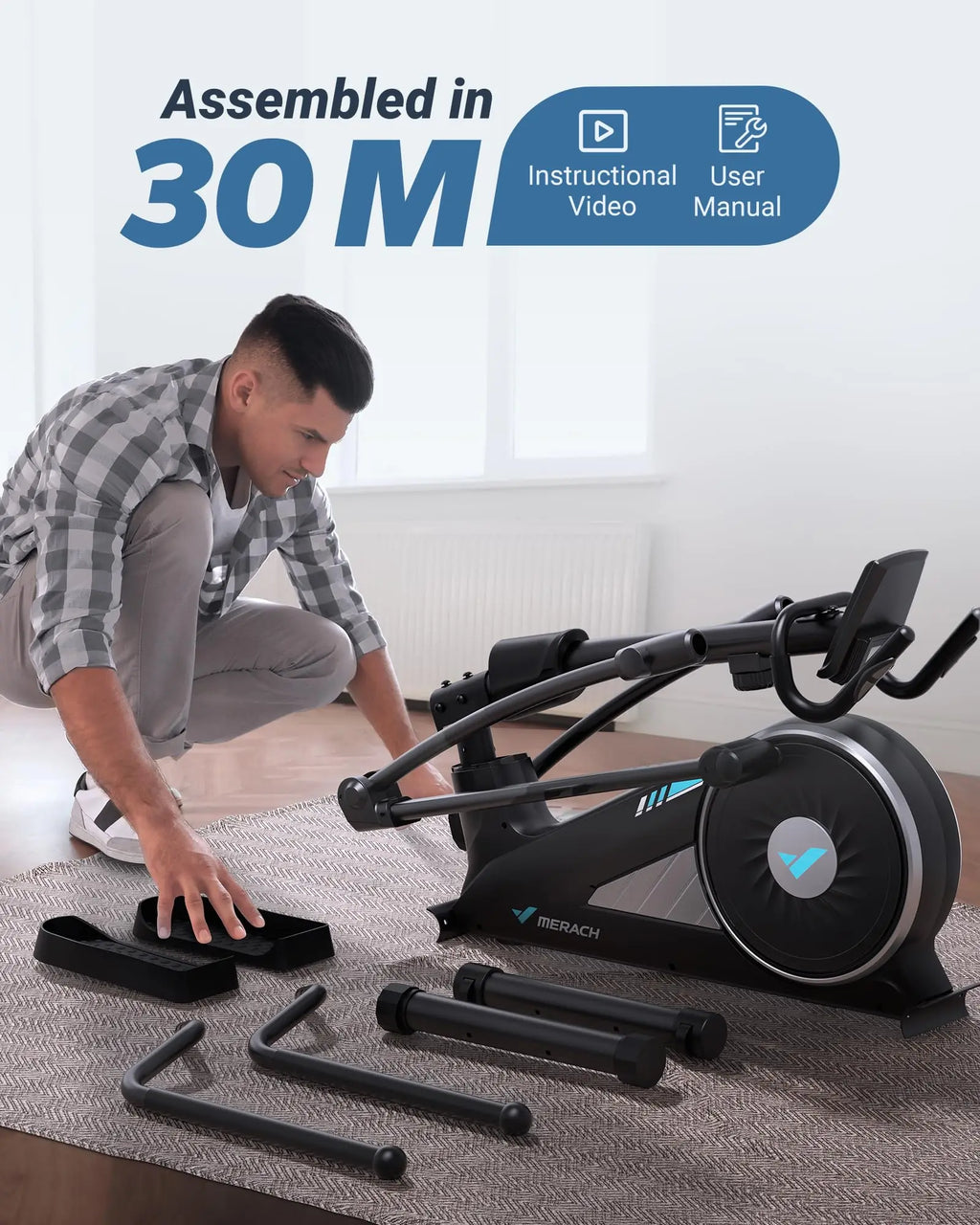MERACH Elliptical Machine - Ultra-Quiet Magnetic Resistance with 16 Levels & App