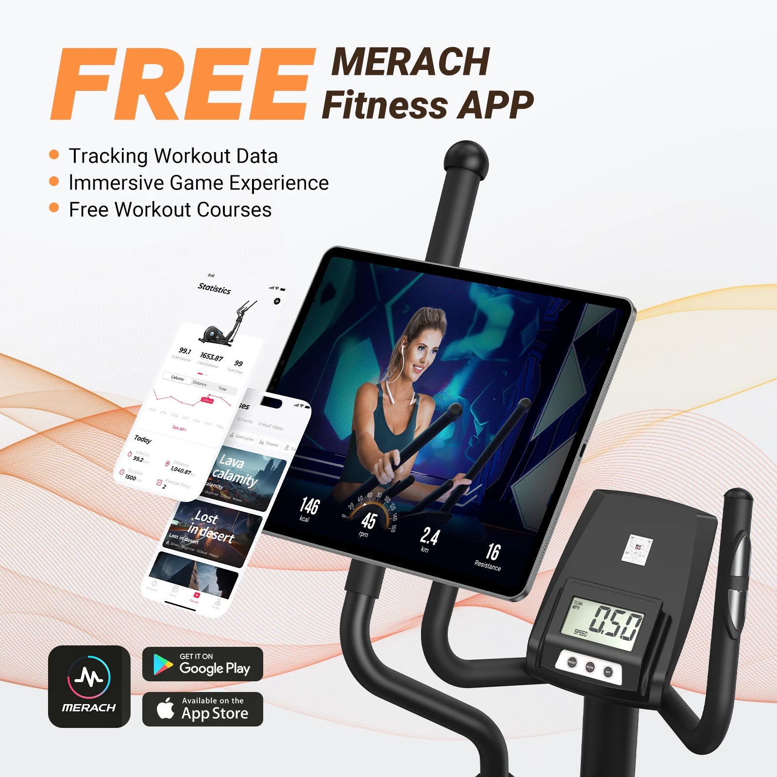 MERACH Elliptical Machine - Ultra-Quiet Magnetic Resistance with 16 Levels & App