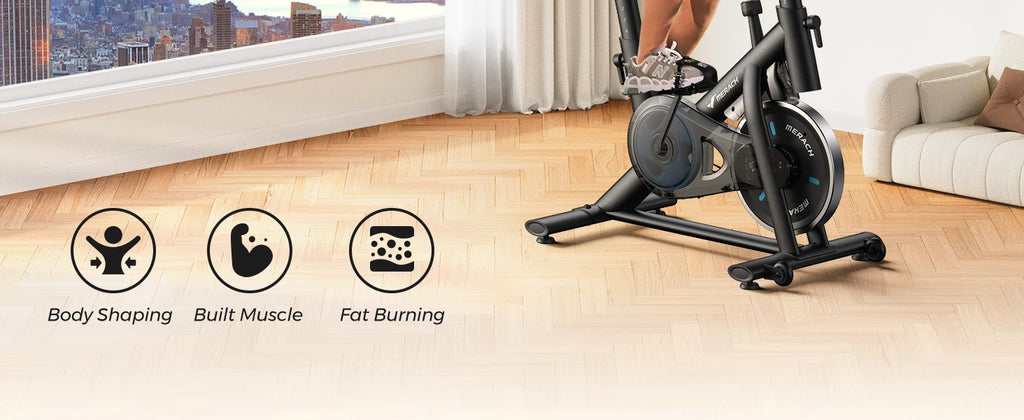 MERACH Exercise Bike - Brake Pad Stationary Bike with Tablet Mount & 270lbs Capacity