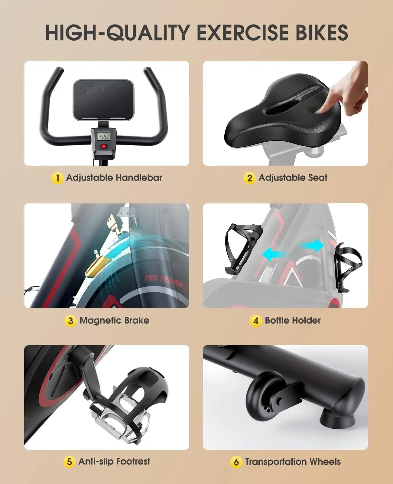 2025 NEW Magnetic Resistance Stationary Bike Ultra-Quiet Exercise Bike for Home Gym Equipment with Ideal for Adults Home Workout