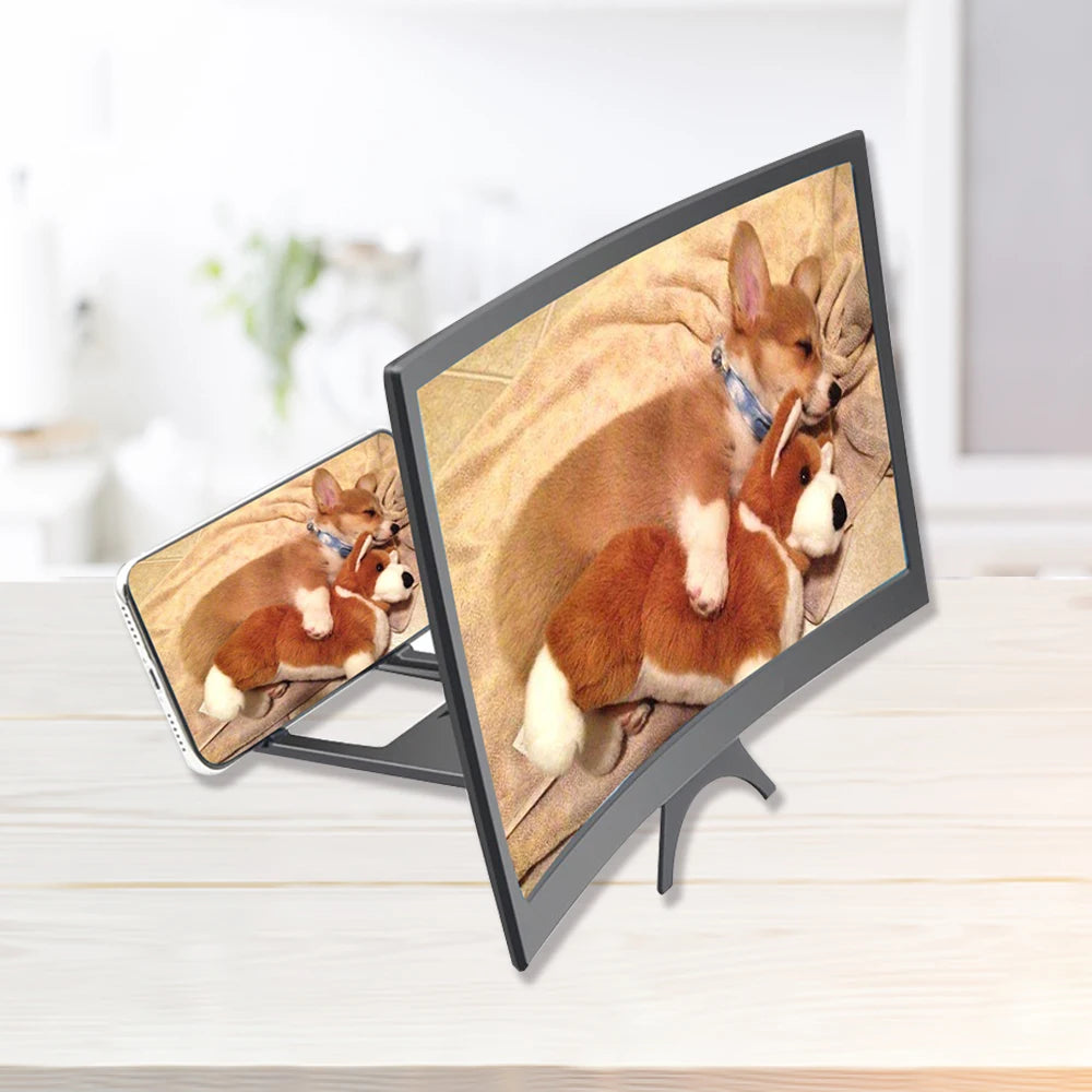 12 Inch Large Screen Amplifier 3D Mobile Phone Screen Video Magnifier Curved Enlarged Movie Amplifying Projector Stand Bracket