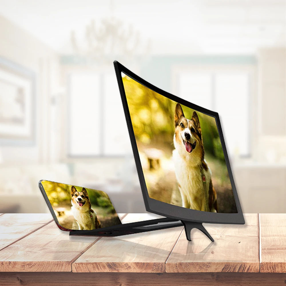 12 Inch Large Screen Amplifier 3D Mobile Phone Screen Video Magnifier Curved Enlarged Movie Amplifying Projector Stand Bracket