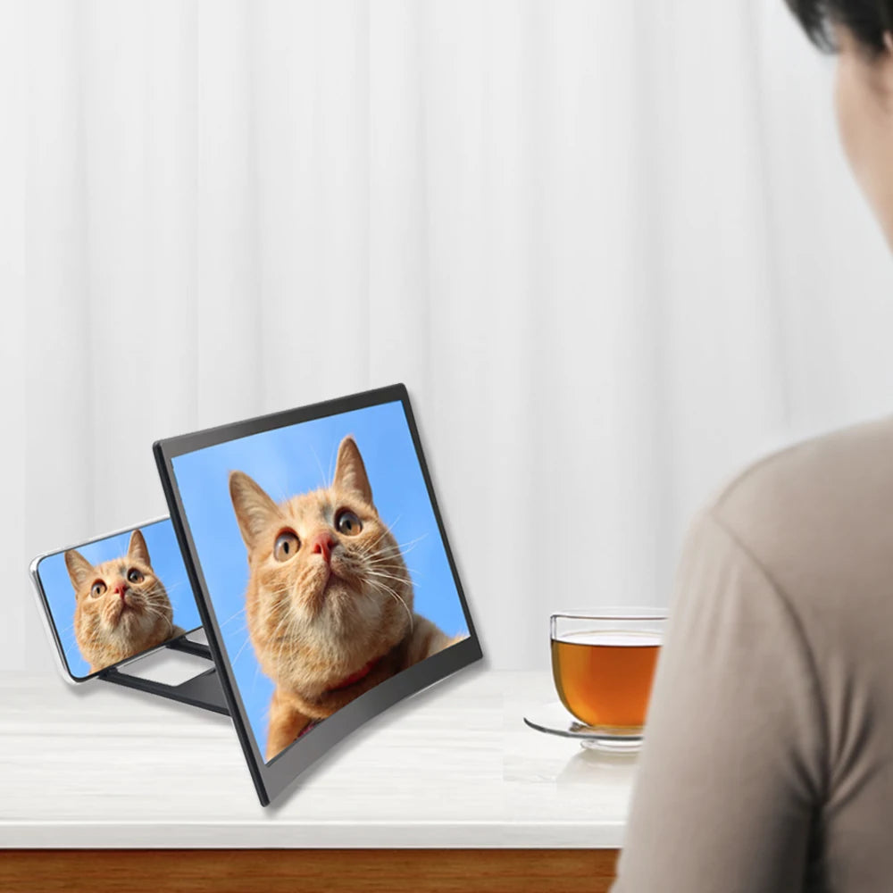 12 Inch Large Screen Amplifier 3D Mobile Phone Screen Video Magnifier Curved Enlarged Movie Amplifying Projector Stand Bracket