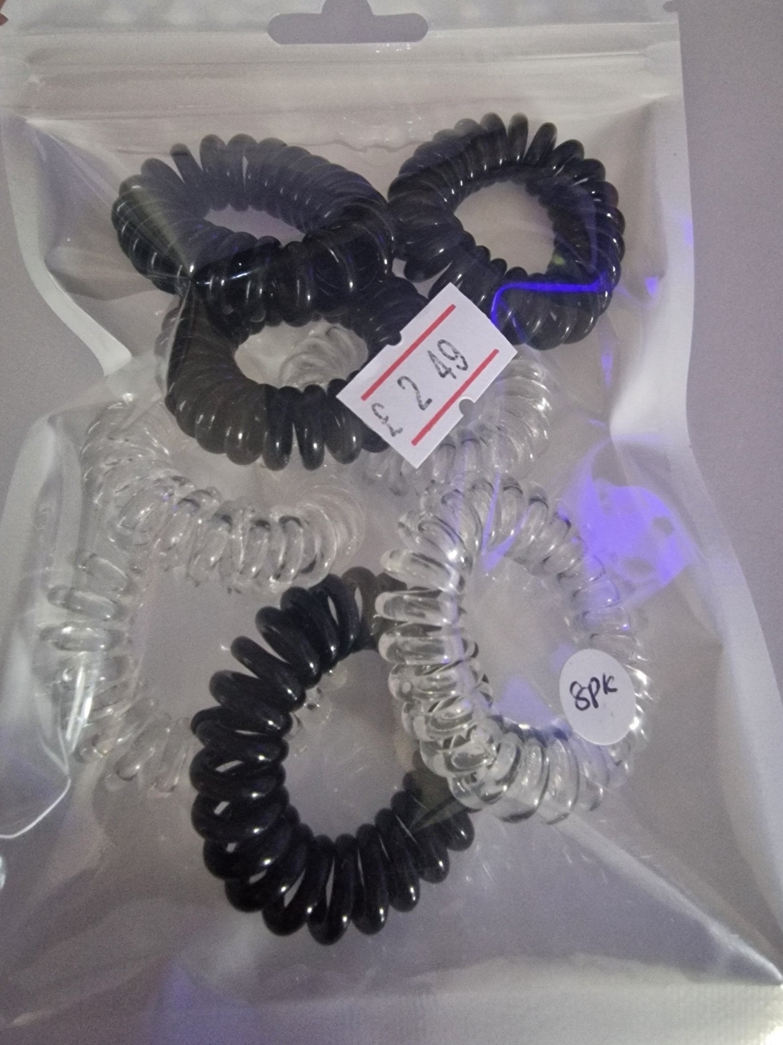 Clear Spiral Hair Rings 8pc Black & Transparent 3.5cm - NB Store